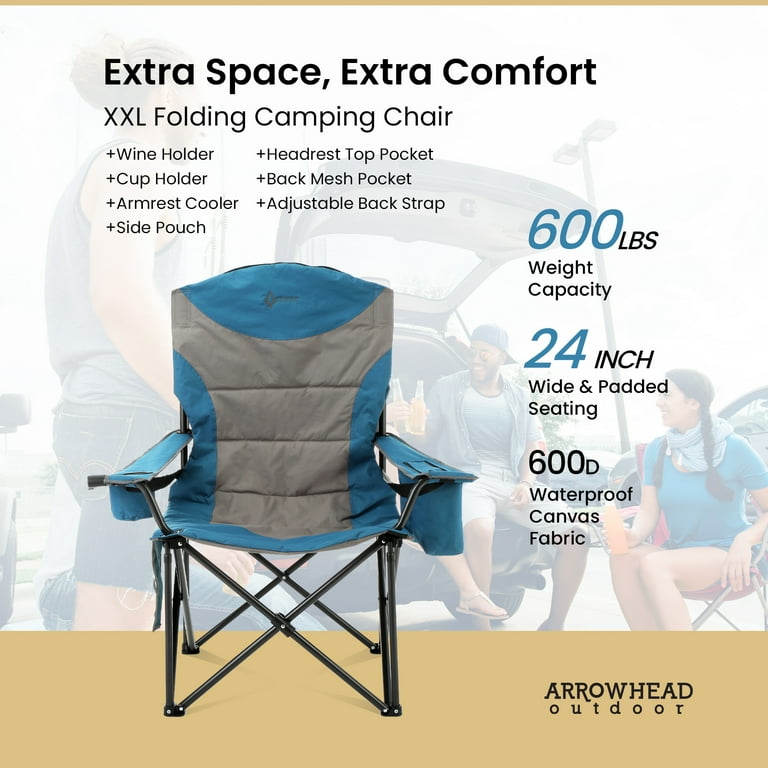 ARROWHEAD OUTDOOR XXL Folding Padded Camping Chair w/ Cup Wine