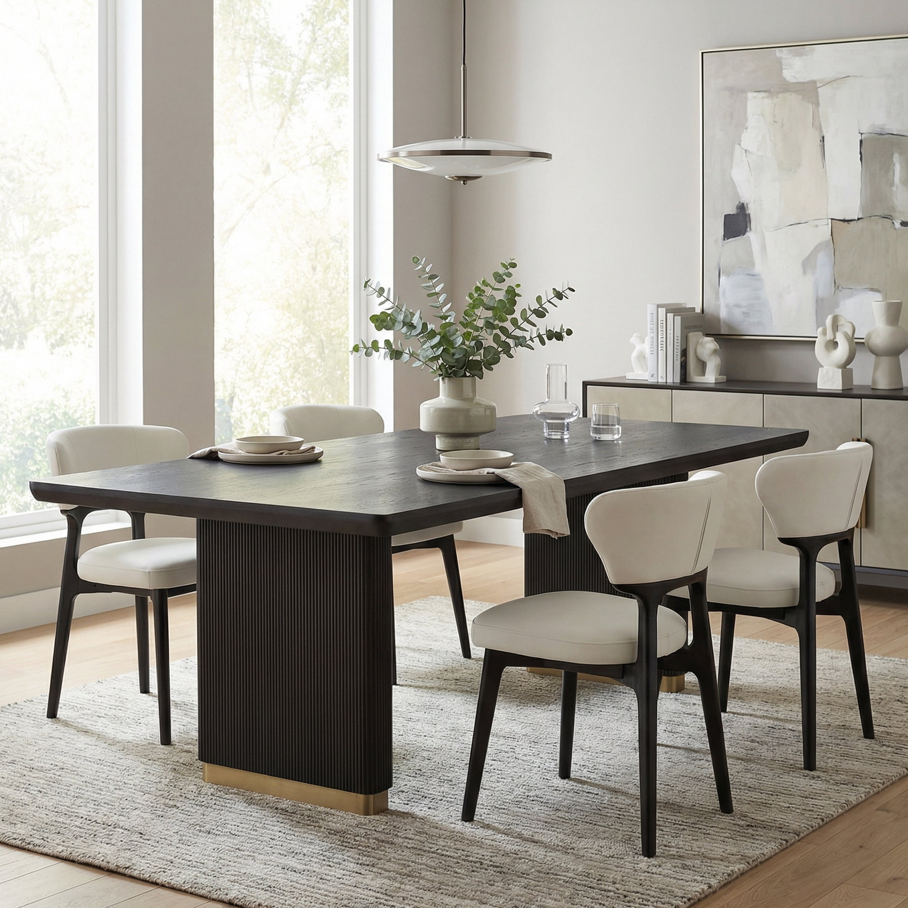 Noble House Solid Wood Dining Chairs Set of 4 Black Modern Upholstered Dining Room Chair