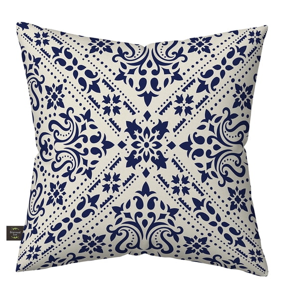 Briarwood Lane Everday Indoor/Outdoor Pillow 17x17 Navy and Tan Damask For Everday Pillow