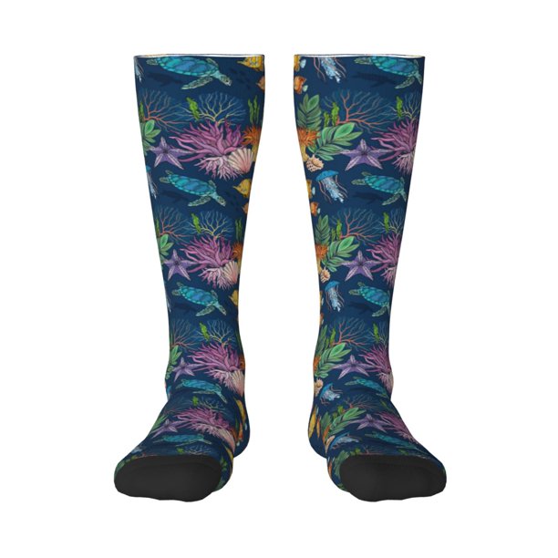 Fotbe Undersea Animals Calcetas Divertidas Estampadas para Hombre y Mujer, Calcetas de Algodón hasta la Rodilla para Caminar, Correr, Enfermería y Embarazo