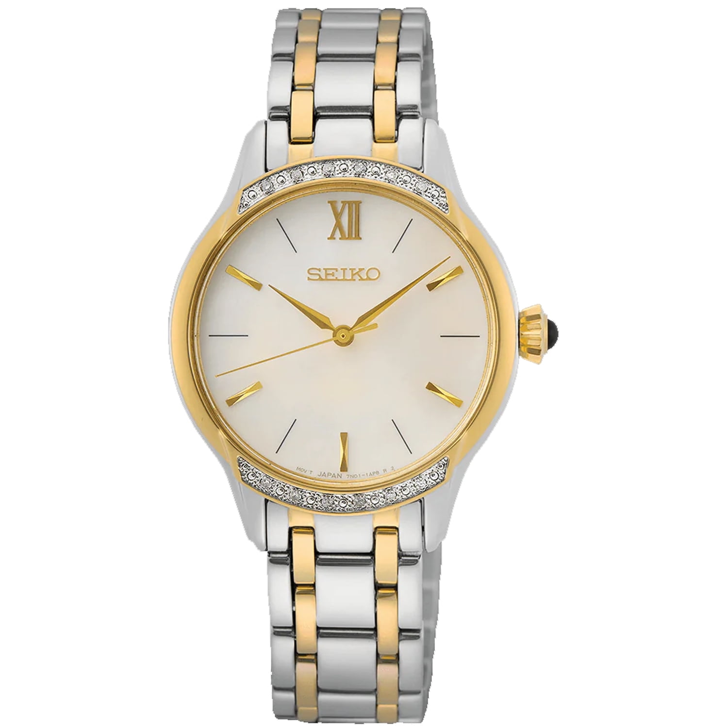 Seiko Women's SNDZ38 Velatura White MOP Dial Two Tone Steel