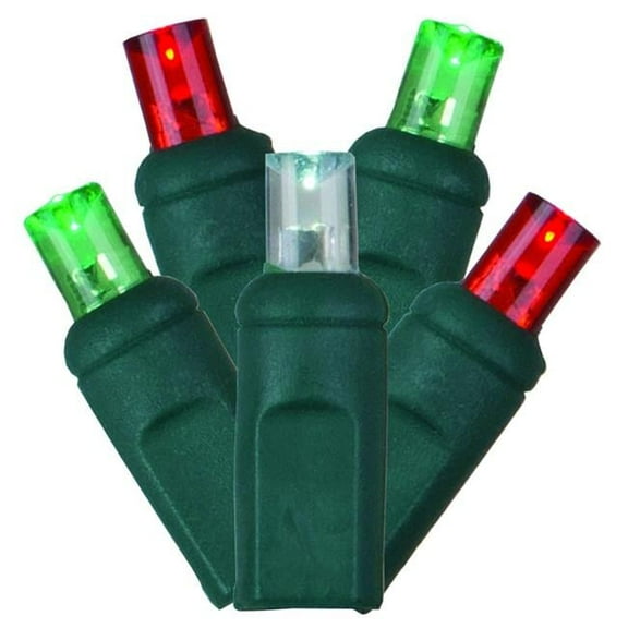 50Lt LED Bulb Red, White & Green - Green Wire Wide Angle End Connecting Light Set - 6 in. x 25 ft.
