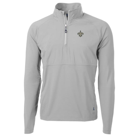 Men's Cutter & Buck Gray New Orleans Saints Adapt Eco Knit Hybrid Recycled Quarter-Zip Raglan Jacket