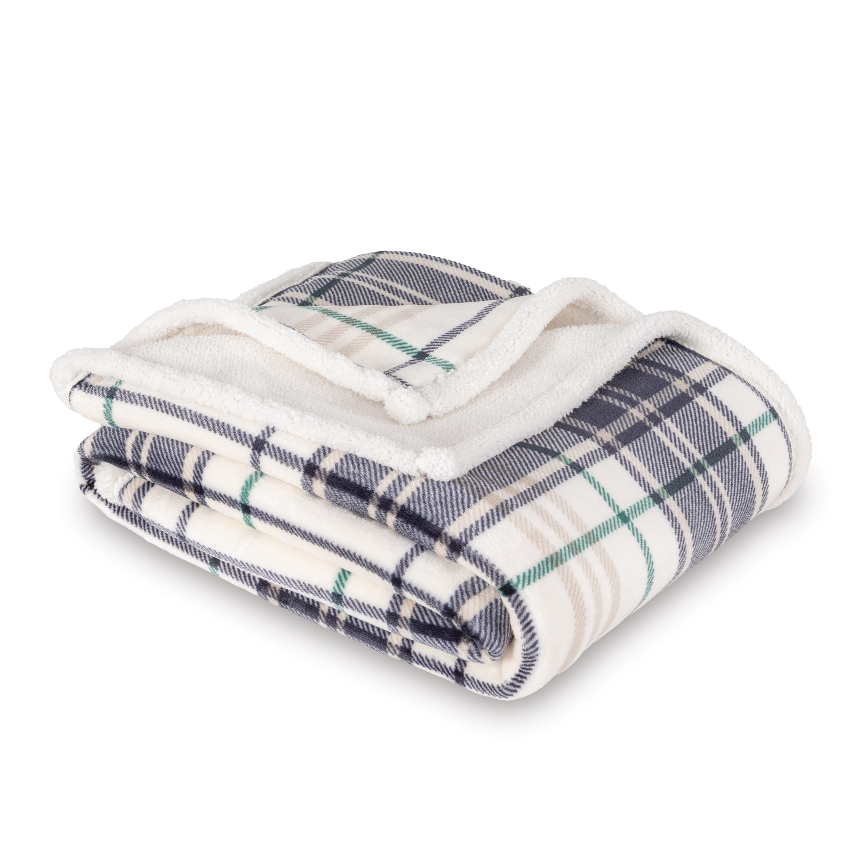 Mainstay Reversible Printed Velvet Plush and Hampshire Faux Shearling Soft Throw Blanket, Standard Size, Tartan Plaid