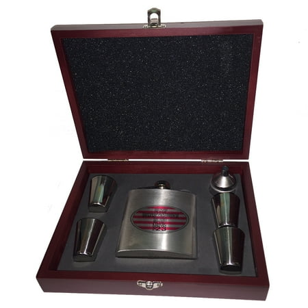 

KuzmarK 6 oz. Stainless Steel Flask Set in Rose Wood Presentation Box - American Flag Lords Prayer