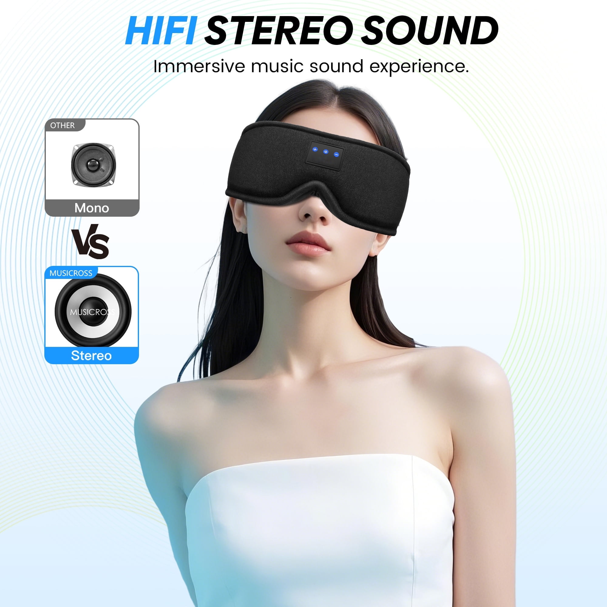 SZHT 3D Bluetooth Sleep Mask with Ultra-Thin Speakers - Memory Foam Eye Mask for Sleeping, Travel, Meditation | Unisex Tech Gift (Black)