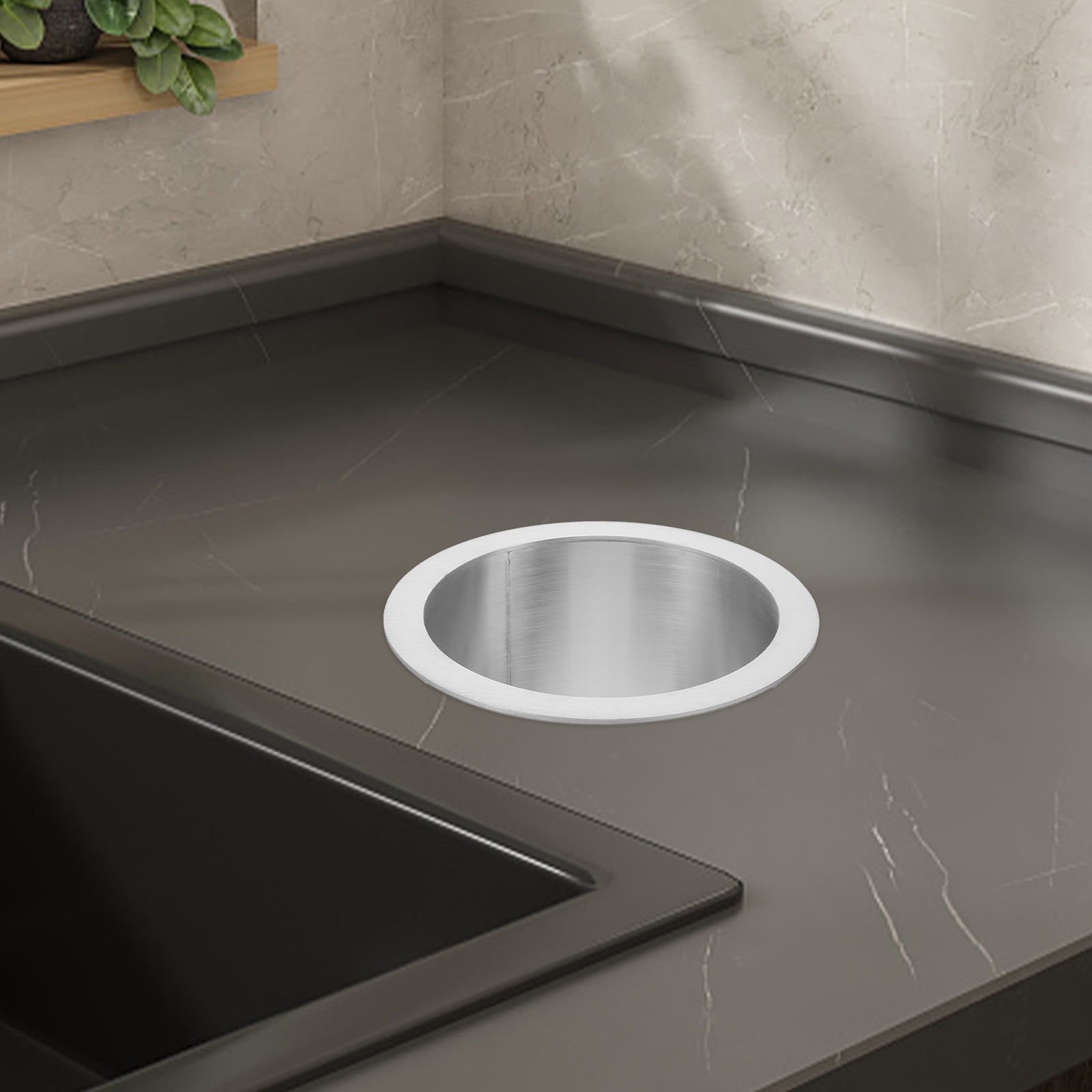 YOSADIER Stainless Steel Counter Grommet Kitchen Counter Trash Chute Silver 1Pack 4.91X3.73X3.14in