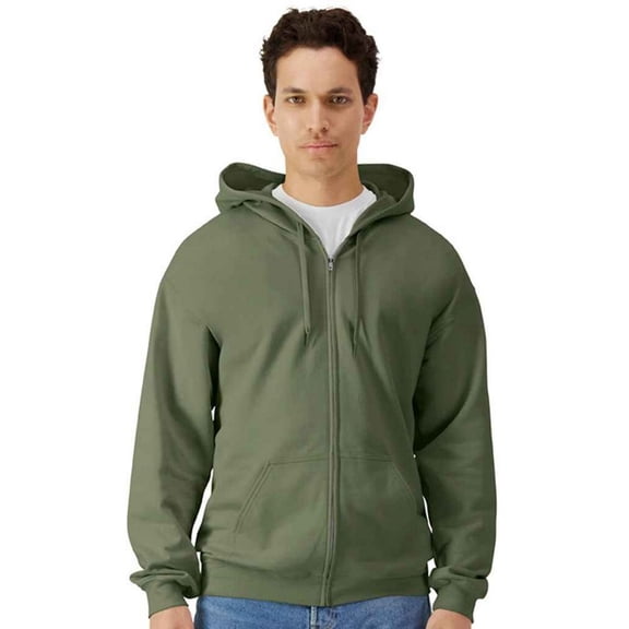 Gildan Men's Softstyle Zip Up Hoodie, Classic Fleece Full-Zip Hooded Sweatshirt, Military Green, S