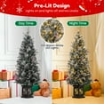 thumbnail image 6 of 2 Set Artificial Christmas Tree, 4.5ft Pre-Lit Potted Snow Flocked Christmas Tree with 200 Warm White Lights, Holiday Xmas Tree with 4 Berries Clusters, 6 of 8