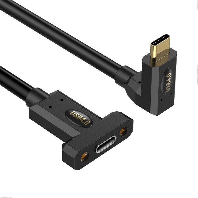 0.3m USB 4.0 Type-C Up-Angle to Type-C Female Panel Mounting Extension Cable 240W 8K 40Gbps Data Cor