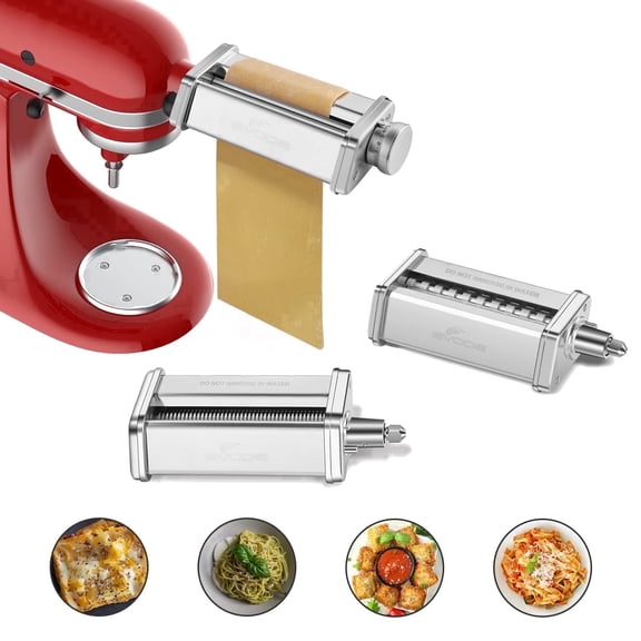 GVODE 3-Piece Pasta Attachment for KitchenAid Stand Mixers, Stainless Steel Pasta Roller and Cutter Set with Spaghetti and Fettuccine Cutters