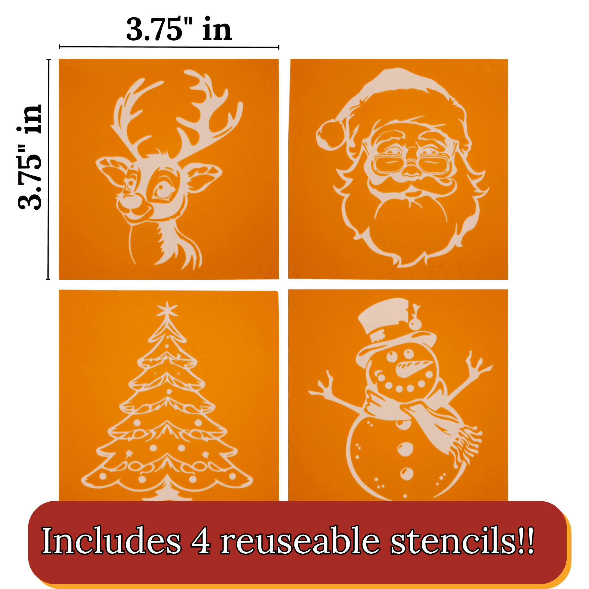 Torch Paste Classic Christmas Ornament/Coaster Kit | 4 Reusable Stencils | Santa, Reindeer, Snowman, Christmas Tree | 2 Squeegees | 4 Wood Rounds