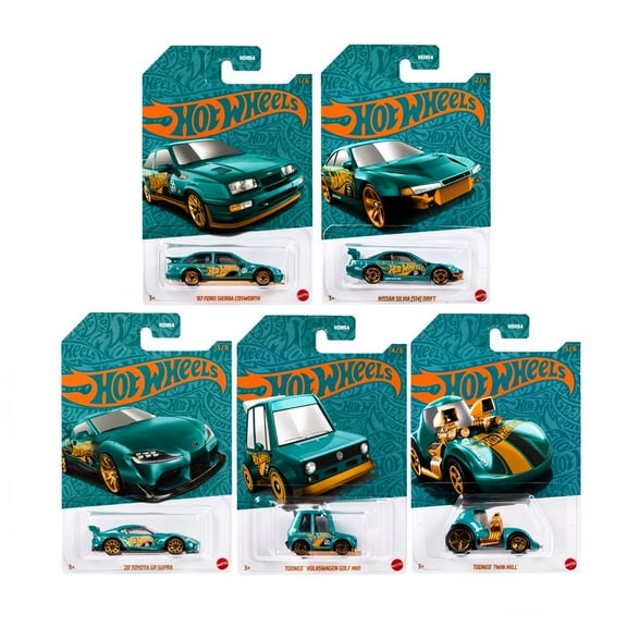 Hot Wheels Car and Truck Play Vehicles, turquoise,5 Count