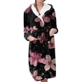 thumbnail image 1 of Women's Fleece Plush Robe Long Warm Plush Bathrobe Loungewear Jacket Printed Comfort Robe, 1 of 5