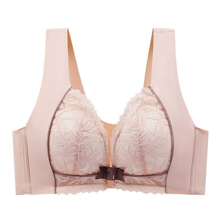 Gnurob Bras for Women Sexy Lace Lingeries Ladies Plus Size Seamless Brassiere Front Closure Bra Wirefree Push Up Bralette Comfort Breathable Bralettes Clearance Saving Pink Medium