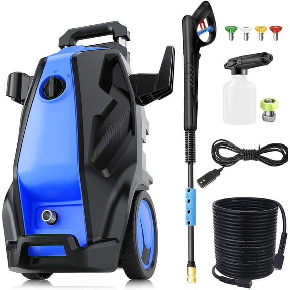 Huanherad 5000PSI 4.0GPM Heavy Duty Power was*her with 33 FT Extension Hose, 4 Quick Connect Nozzles and Foam Cannon for Cars/Fences/Driveways/Patios/Home Cleaning, Blue