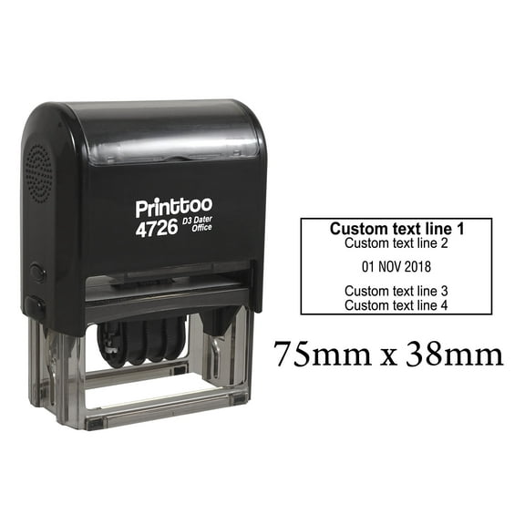 Printtoo With Custom Text Date Rubber Stamp Self Inking Offiice Stationery Dater Stamp-Black