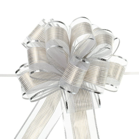 20pcs 7 Inch Large Pull Bow Gift Wrapping Bows Ribbon Organza Silver for Wedding Baskets Presents