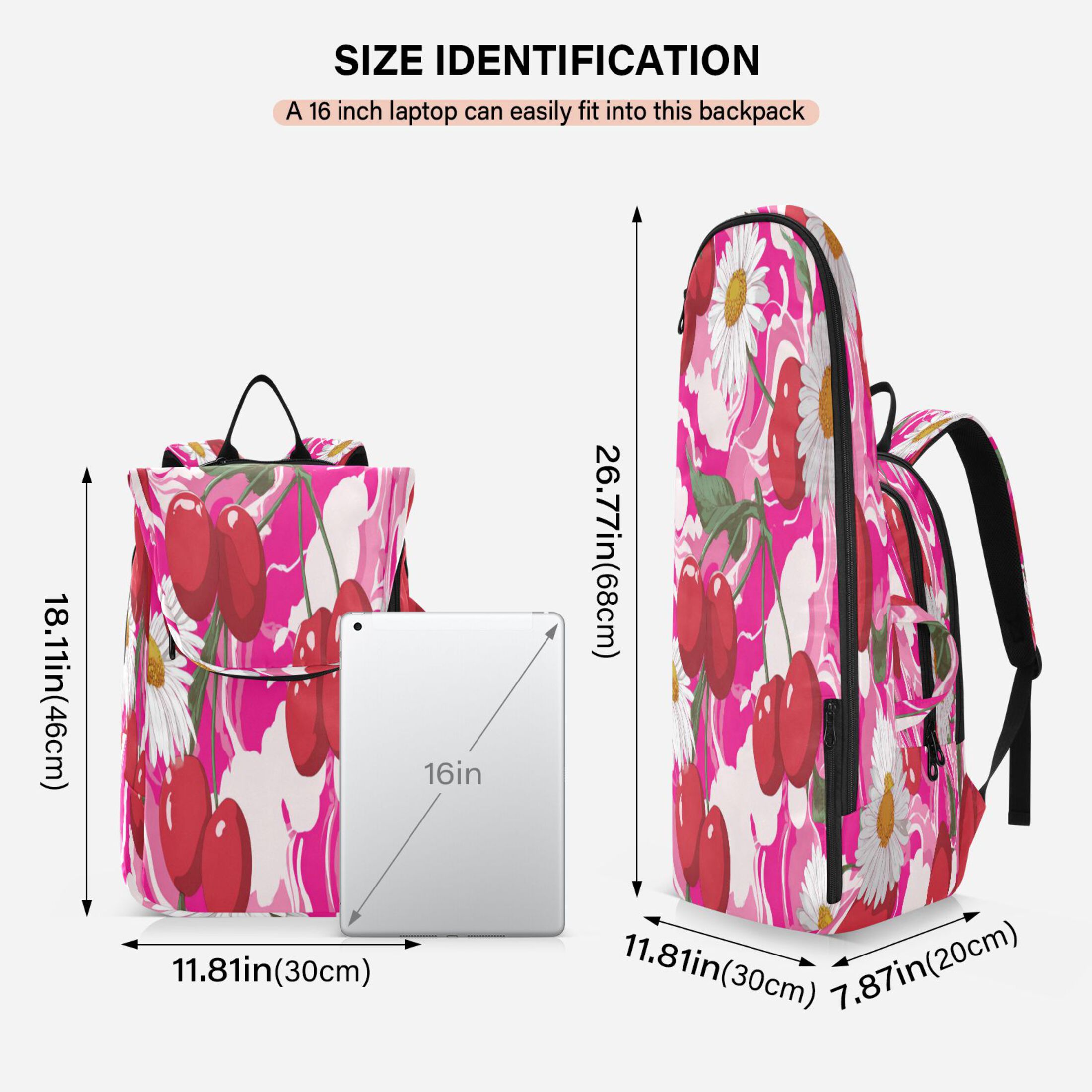 2 Racquet Holder Tennis Backpack Tennis Racket Covers Gym Bags Cherries and Daisies