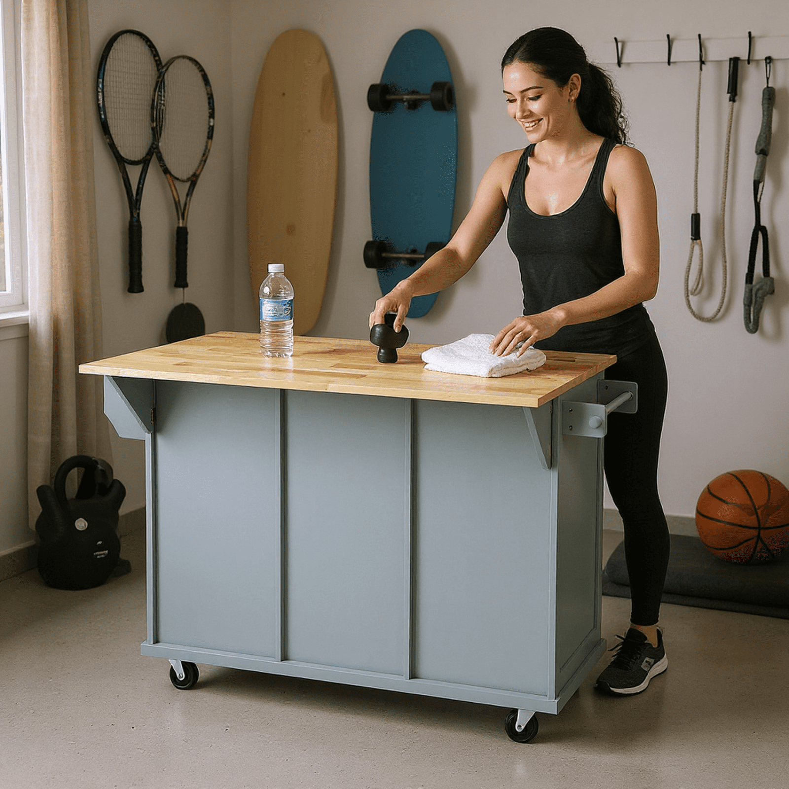 Homy Casa Rolling Garage Storage Cabinet with Drop-Leaf Worktop, Adjustable Shelves, Blue