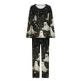 thumbnail image 4 of QIUOMBBP Women's Pajama Sets Long Sleeve Crewneck Tops and Pants 2 Piece Outfits Halloween Ghost Print Loungewear, Brown, S, 4 of 6