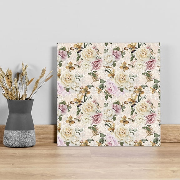 Spring Floral Wall Art Painting on Canvas, Summer Yellow Pink Flowers Botanical Canvas Art Home Prints Wall Art Framed Modern Artwork for Living Room Bedroom Wall Decor 16x16in