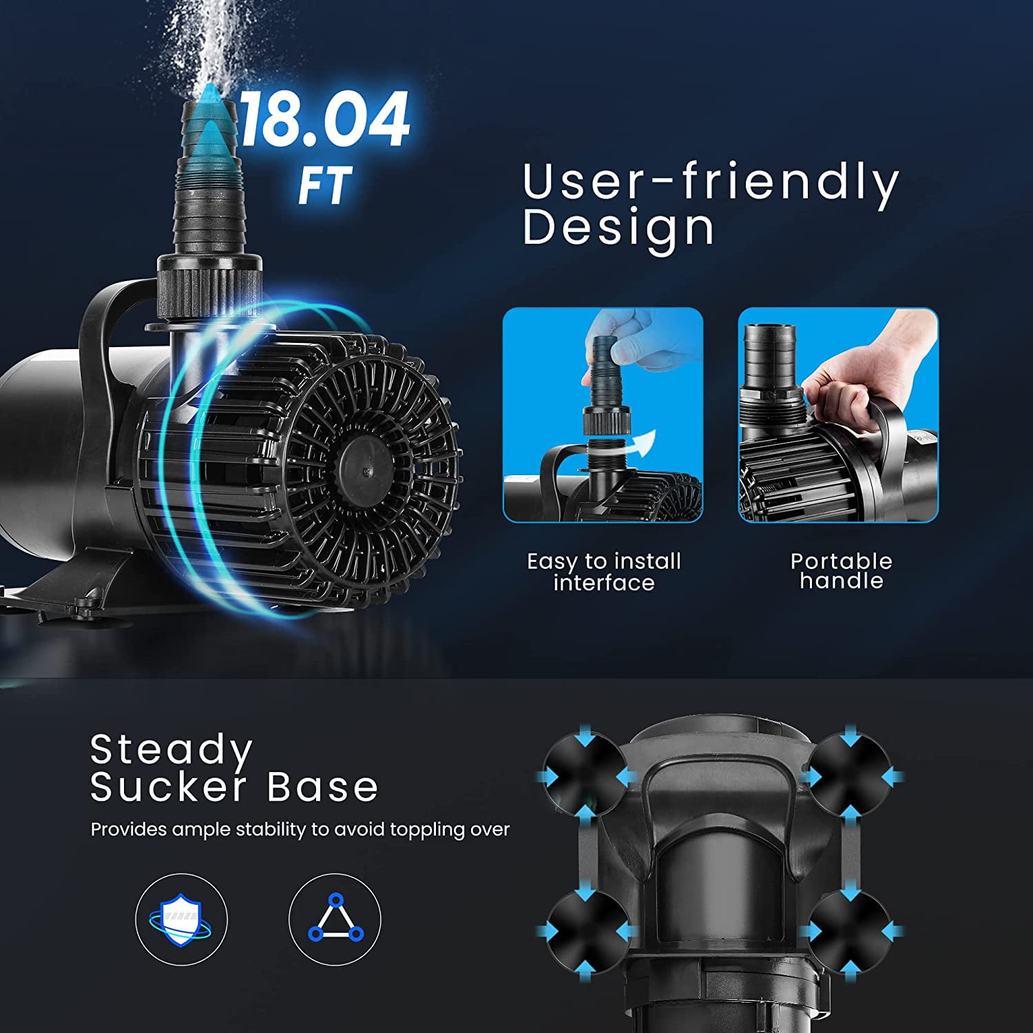 SPECSTARElectric 220W 4500GPH Submersible Water Pump for Koi Pond Pool Waterfall Fountains Fish Tank and Aquarium, UL Certification