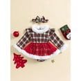 thumbnail image 3 of Elippeo 2-Piece Baby Girls Plaid Set 3 6 12 18 Months Terry Trim Sequins Mesh Dress Long Sleeve Ruffled Romper Bow Headband Adorable Outfits, 3 of 8