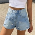 thumbnail image 6 of ZVNAΖH Women's Petite High Waist Denim Shorts, Floral Embroidered Frayed Hem Pocket Shorts for Spring Summer, 6 of 8