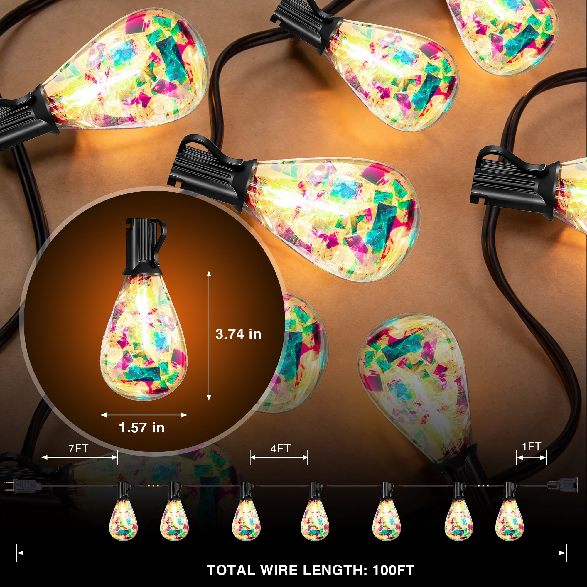 DAYBETTER Outdoor String Lights, S14 100FT Dazzling String Lights, Connectable Patio Hanging Lights with 24+1 LED Bulbs, Waterproof and Shatterproof, for Gardens, Pubs, Balconies