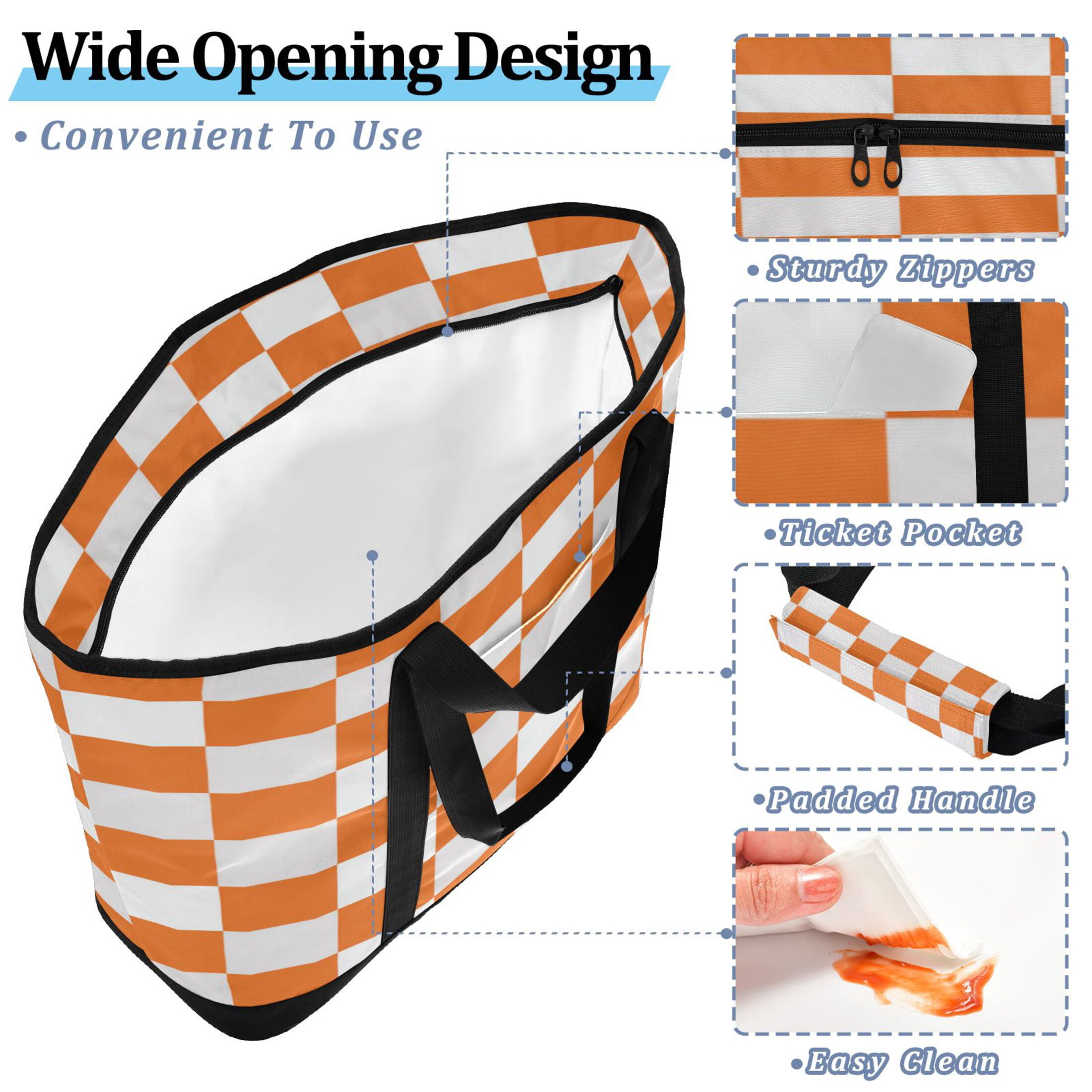 Extra-Large Wide Opening Design Capacity Hand-Held Ice Pack Thickened Insulation Layer For Long-Lasting Cold Retention For Outdoor Shopping Picnics And Camping Orange Checkerboard