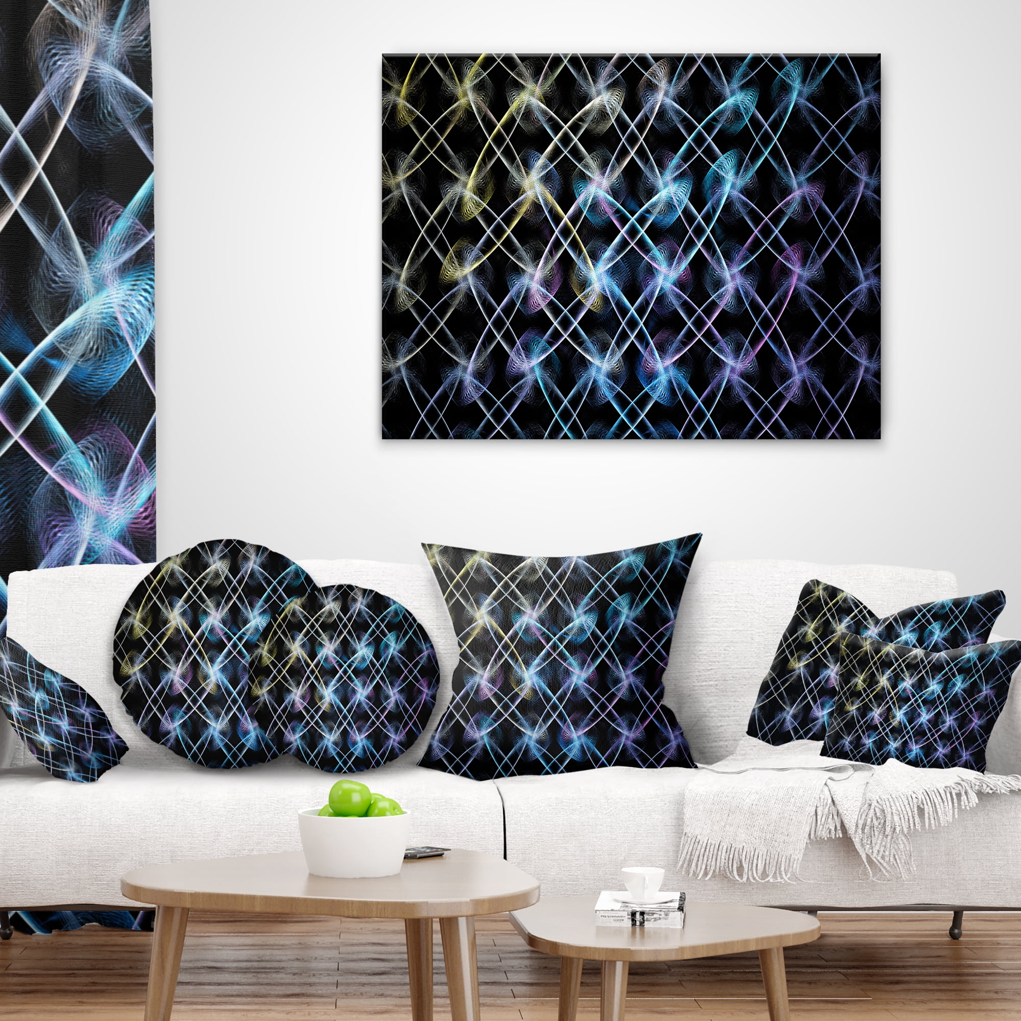 Designart Blue Unusual Fractal Metal Grill - Abstract Throw Pillow - 12x20