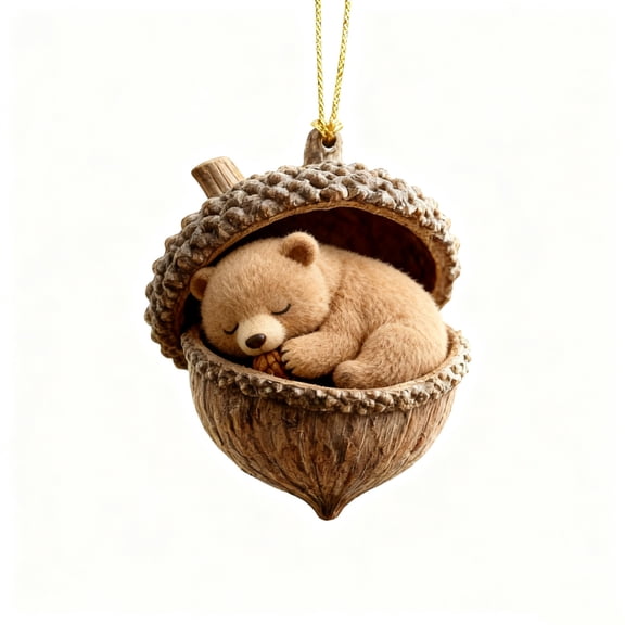 Taicans ‌forest Animal Acorn Christmas Ornaments,Realistic Fox/Bear/Hedgehog/Red Fox/Squirrel in Acorn Nests,Holiday Decorations for Tree,Fireplace,Mantel,Acrylic Ornaments,Rustic Woodland Theme‌