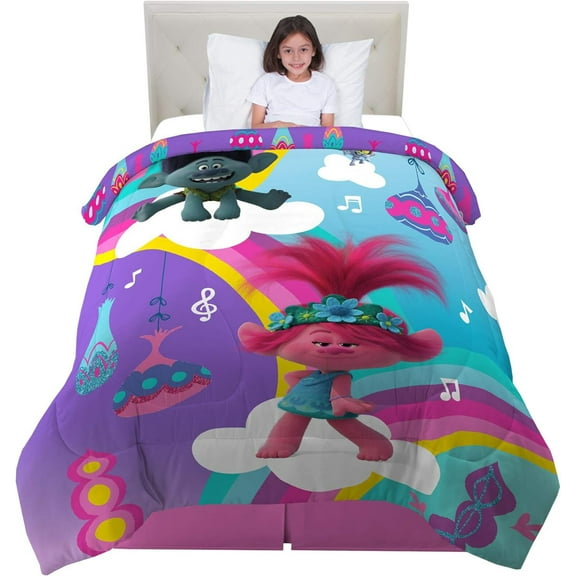 Trolls Kids Twin/Full Comforter, Reversible