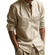 thumbnail image 2 of Camisa de y Algodón para Hombre, de Larga, Sin Cuello, Informal, con Botones, Transpirable, para Playa. Caqui M, 2 of 6