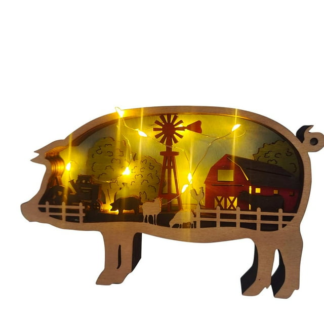 Wooden Crafts Desktop Ornament Creative Farm Animals Simulation Pig Cattle And Sheep Multicolor Tabletop Decorations