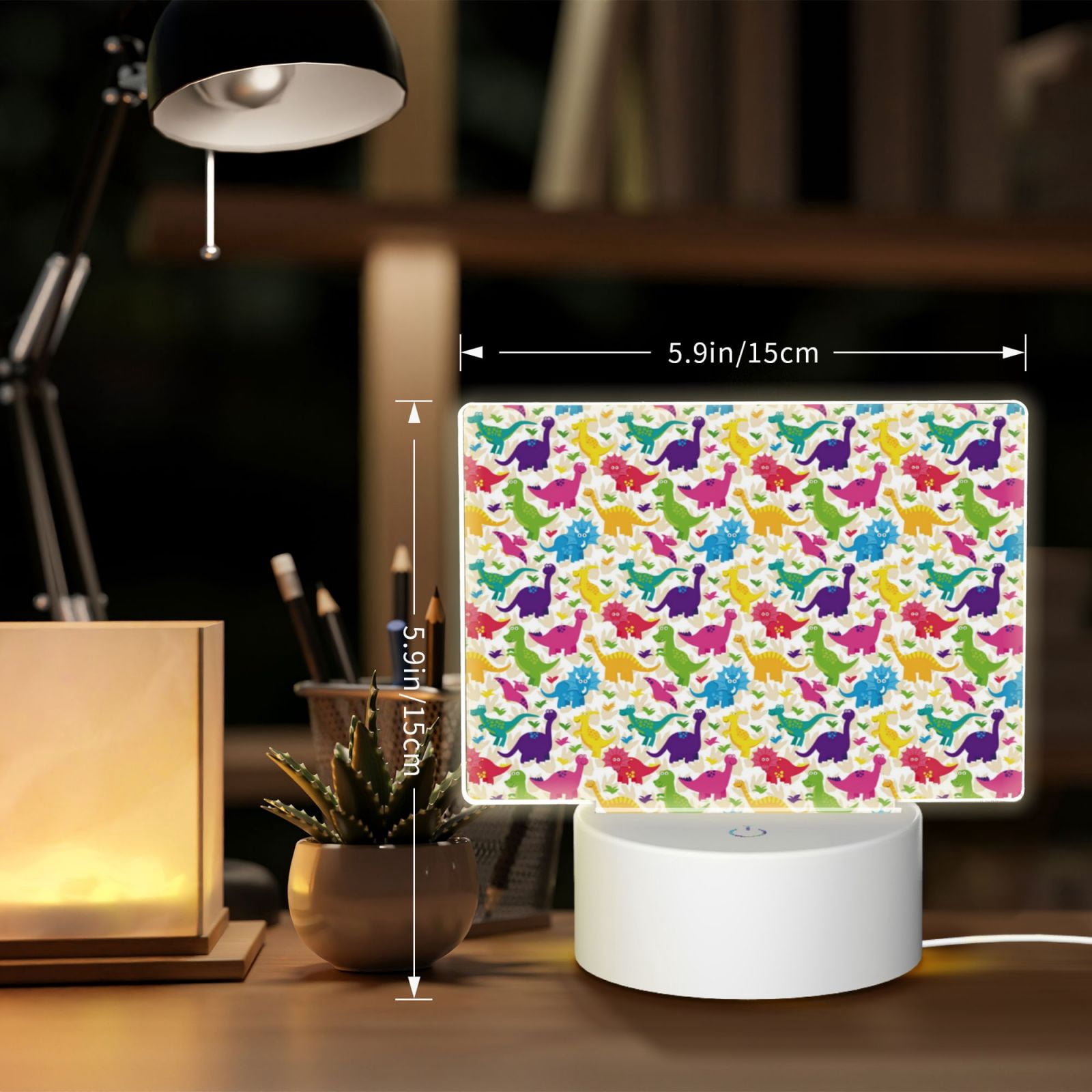 Vsdgher Colorful Dinosaurs Rectangular Acrylic Night Light Acrylic Sleep Night Light Friend Gifts for Birthday Gifts for Women Teens Boys Girls