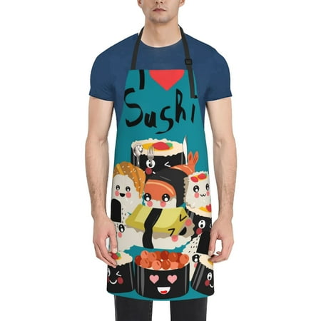

Rateoe I Love Sushi Aprons with Pocket Men Womens Aprons Waterproof Adjustable Cooking Aprons for Kitchen Gardening and Salon