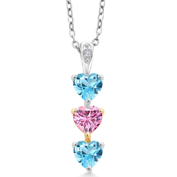 Gem Stone King Keren Hanan Lab Grown Diamond 3 Stone Heart Shape Pendant Necklace with Chain 925 Silver and 10K Yellow Gold Topaz Pink Moissanite (1.61 Cttw)