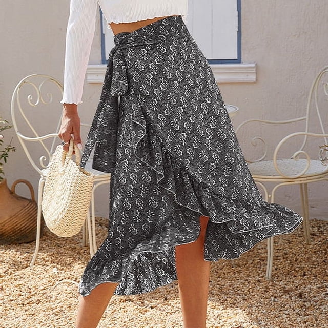 Falda envolvente floral,Falda cruzada con lazo para mujer Falda midi con envoltura floral Falda cruzada con lazo Rendimiento probado