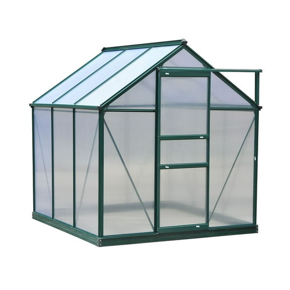 Walk In Greenhouse 6x6x7ft Aluminum Polycarbonate Garden Greenhouse - Dark Green, Portable with Vent & UV Protection