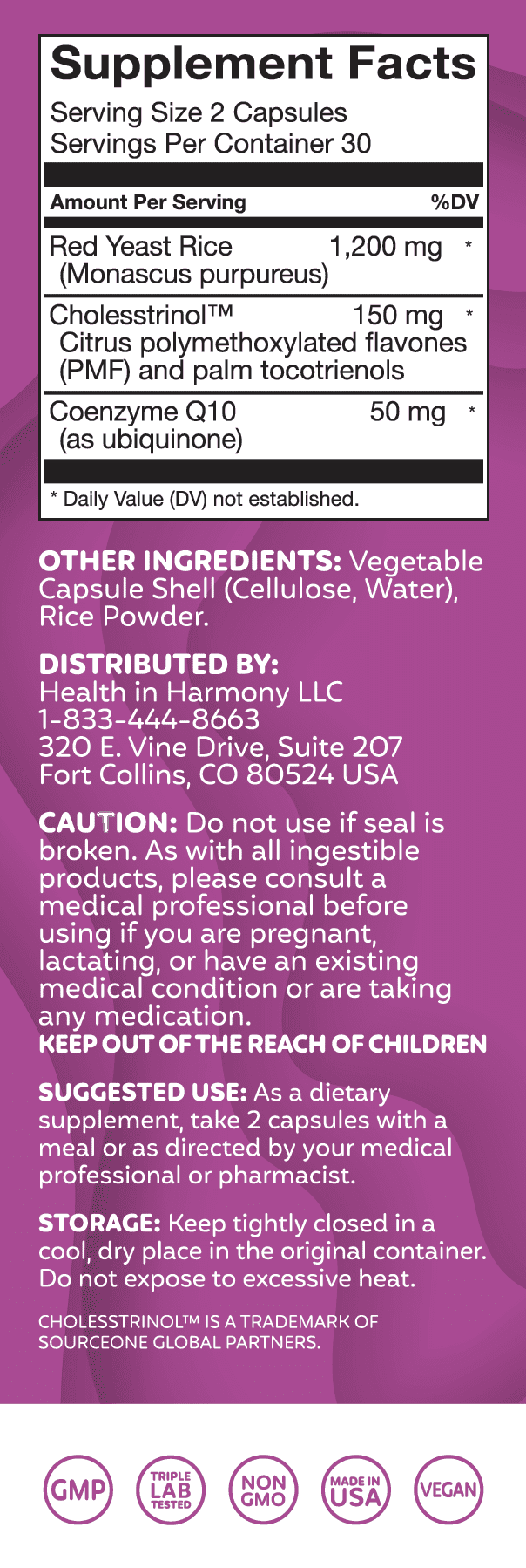 Everyday Heart Health- Red Yeast Rice Formula Powered By Cholesstrinol (60 Count Vegetable Capsules)