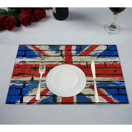 

YKCG Grunge British Union Jack Flag UK Flag Brick Wall Placemats Size 12x18 inches Set of 2