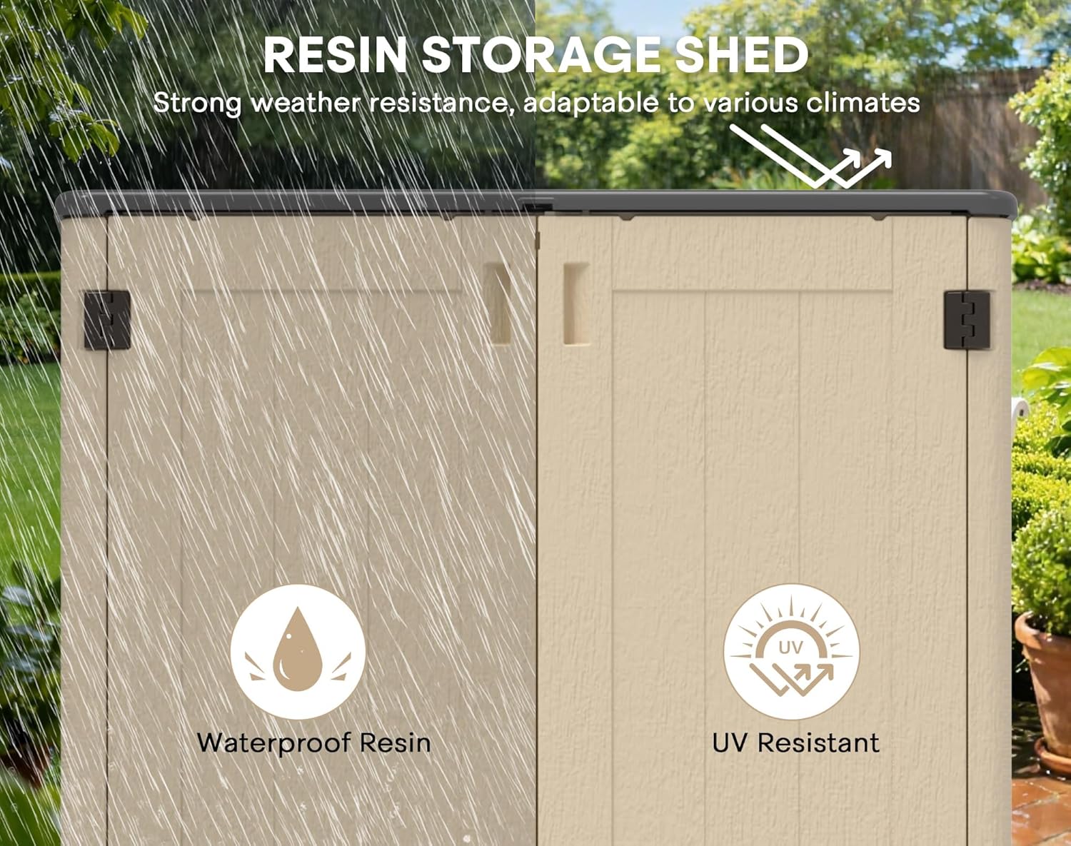 EVOKEDEN Resin Storage Shed, 60 Cuft Sheds & Outdoor Storage-Easy Assembly, Khaki