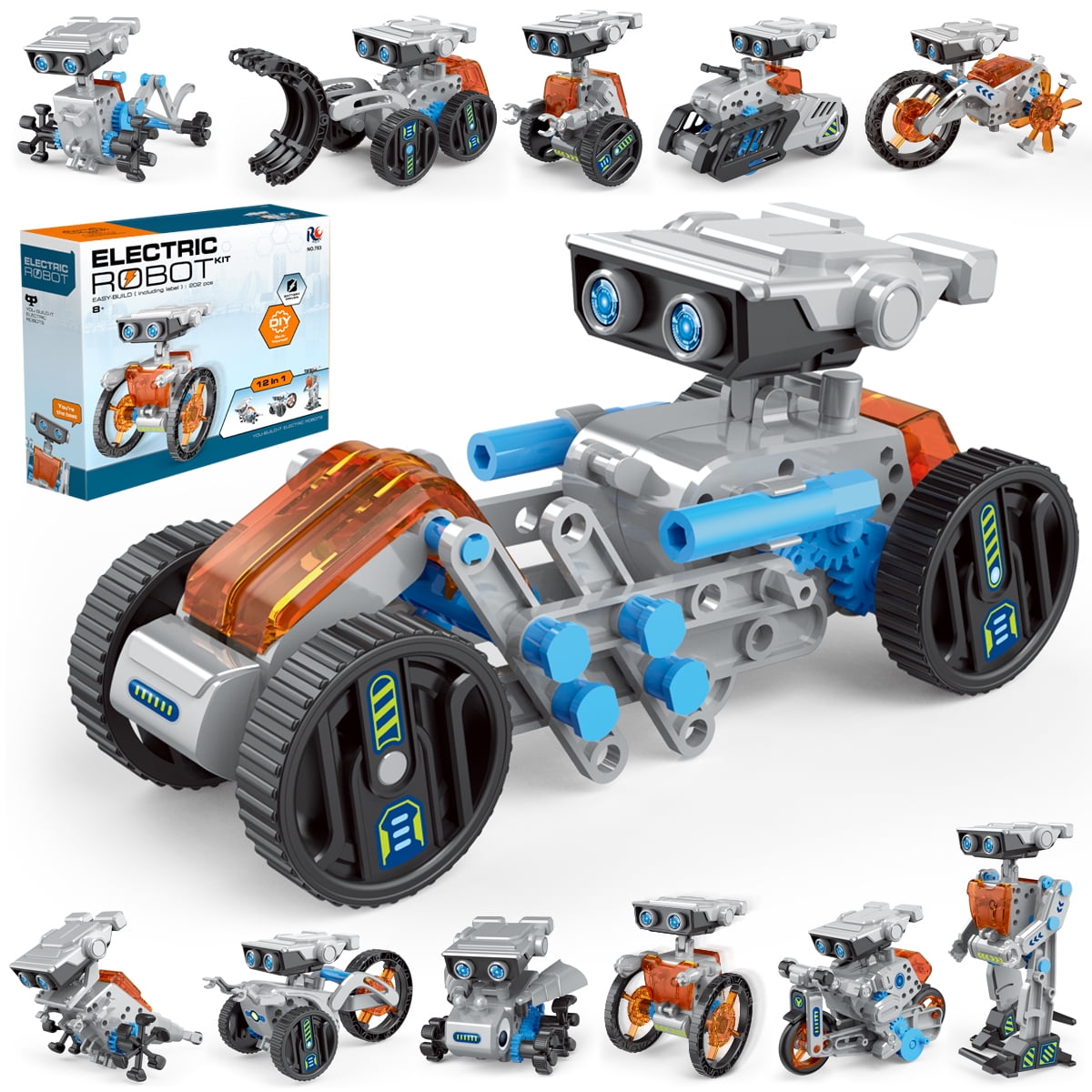 12 in 1 Robot Architecture Education Kit STEM Gift for Boys Aged 3-13, DIY Science Robot Toys for Children and Teenagers' Birthday, 202 pieces