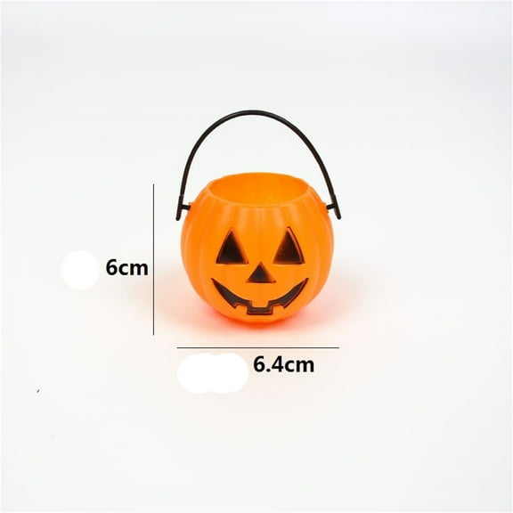 JeashCHAT 2 Pcs Mini Plastic Pumpkin Basket, Cute Small Pumpkin Bucket Hanging Ornaments for Halloween Tree, 2.56x2.56x2.16 Inches