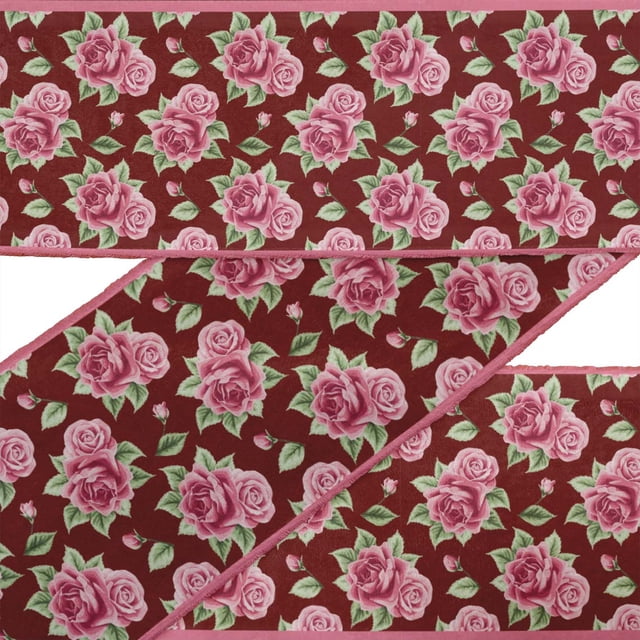 IBA Indianbeautifulart Feuilles Rouges & Roses Dentelles en Tissu pour Artisanat Bordure en Dupion Imprimée Ruban de Couture par 9 Yards 4 Pouces