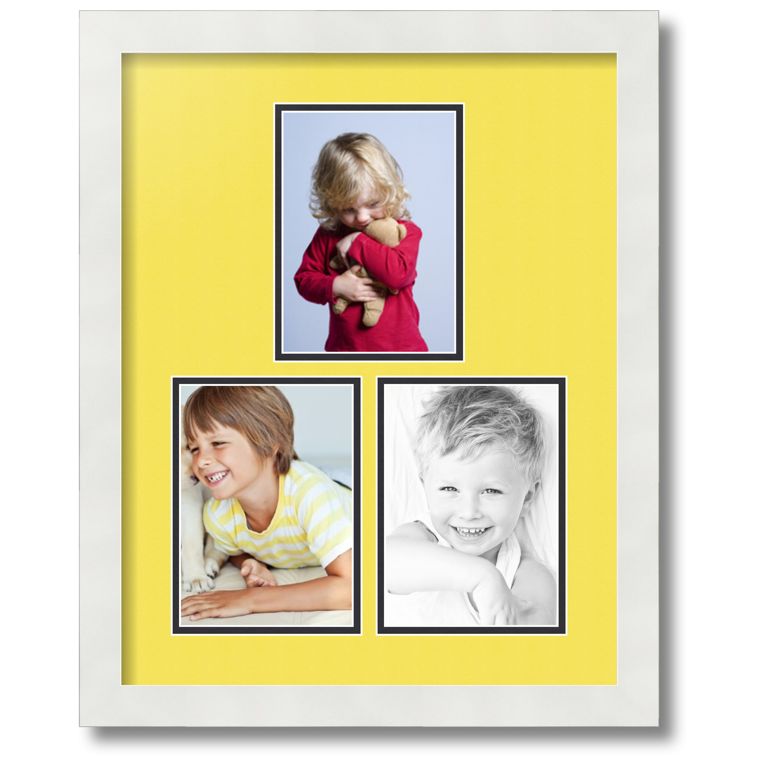 ArtToFrames Collage Photo Picture Frame with 3 5x7 Openings, Framed in White with Canary and