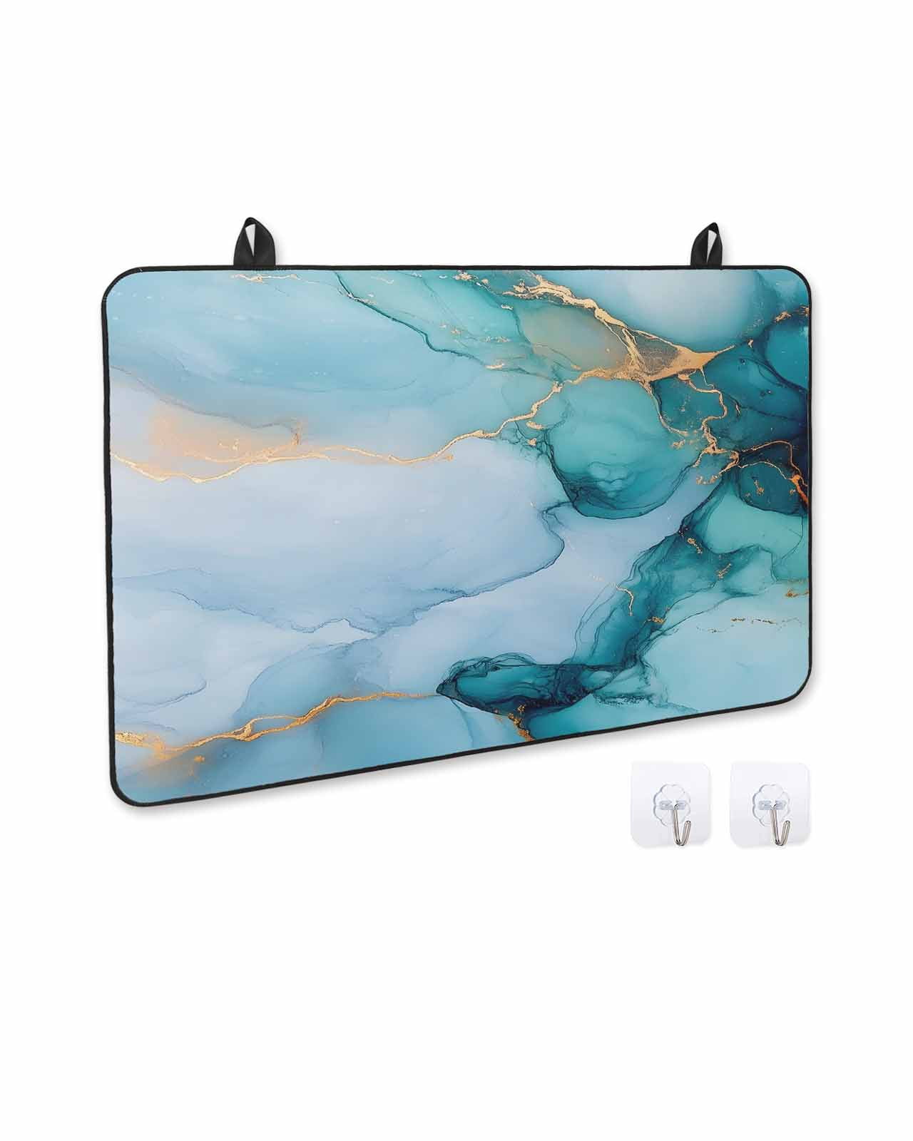 nqOlkjepod Large Induction Cooktop Protector Mat 24"x21", Turquoise Gold Marble Stove Top Covers for Electric Stove, Modern Marble Geometric Decorative Stove Burner Cover Mats, Glass Top Stove Cover