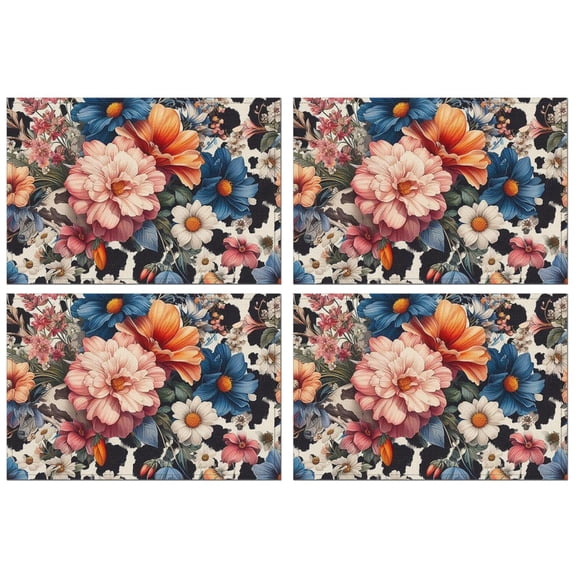 Pioneer Flower Floral Print Pattern Summer Placemats Table Placemats Set Of 4-Linen Kitchen Washable Placemats Table Mats 12x18 Inch Non-Slip Heat Resistant